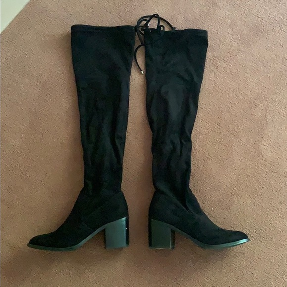 Steve Madden Black Suede Over-the-Knee Boot - Picture 1 of 3